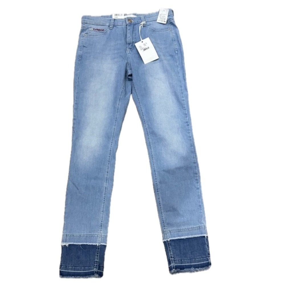 👖👢 MAC Jeans Skinny Redone Hem | NWT Patchwork‎ Raw Edge Cropped Denim Sz 6
